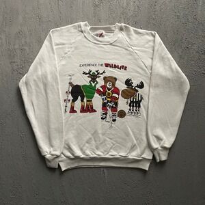 Vintage Experience The Wildlife Graphic Sweatshirt Mens Medium White 80s Jerzees